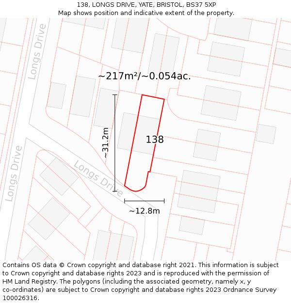 138, LONGS DRIVE, YATE, BRISTOL, BS37 5XP: Plot and title map