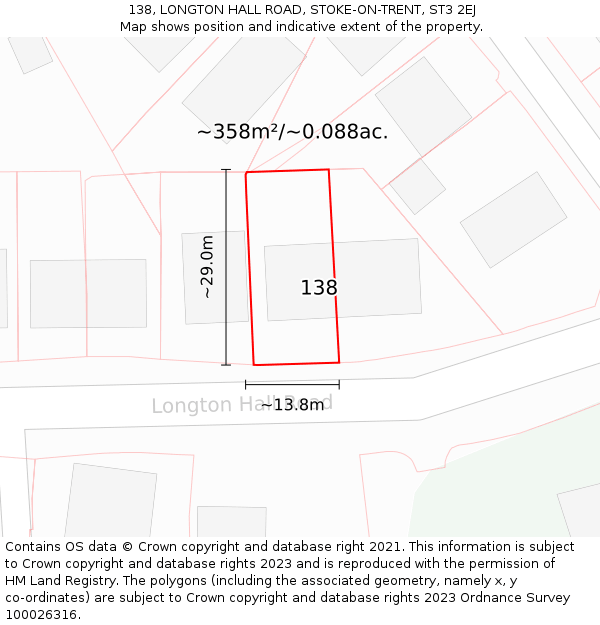 138, LONGTON HALL ROAD, STOKE-ON-TRENT, ST3 2EJ: Plot and title map