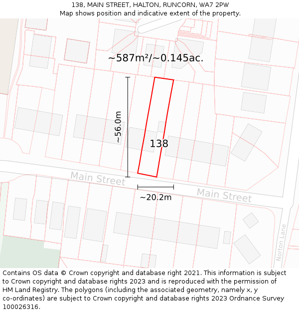138, MAIN STREET, HALTON, RUNCORN, WA7 2PW: Plot and title map