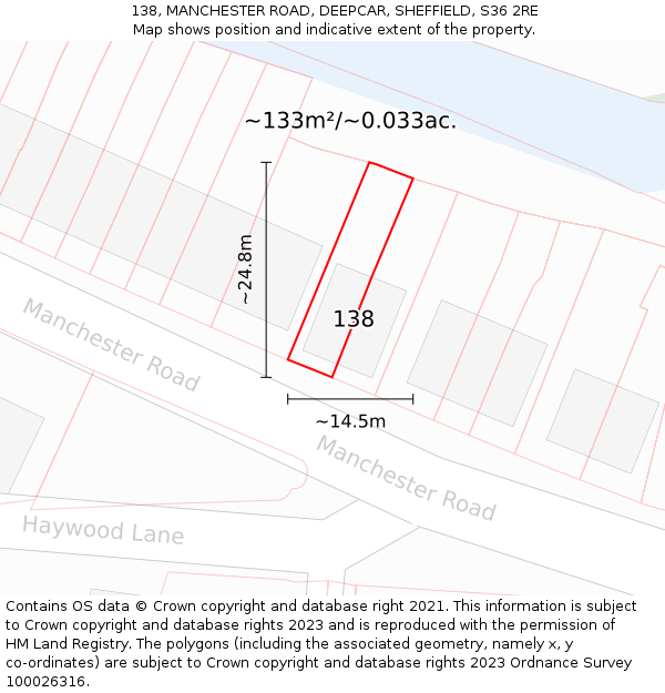 138, MANCHESTER ROAD, DEEPCAR, SHEFFIELD, S36 2RE: Plot and title map