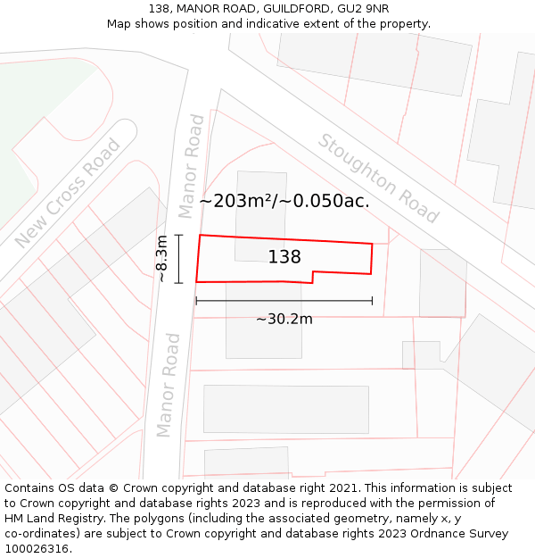 138, MANOR ROAD, GUILDFORD, GU2 9NR: Plot and title map