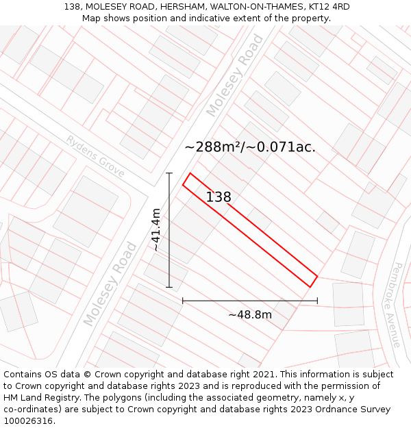 138, MOLESEY ROAD, HERSHAM, WALTON-ON-THAMES, KT12 4RD: Plot and title map