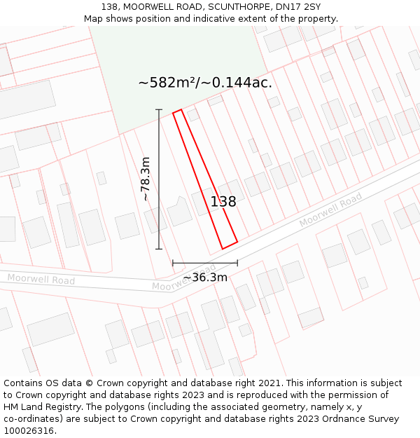 138, MOORWELL ROAD, SCUNTHORPE, DN17 2SY: Plot and title map