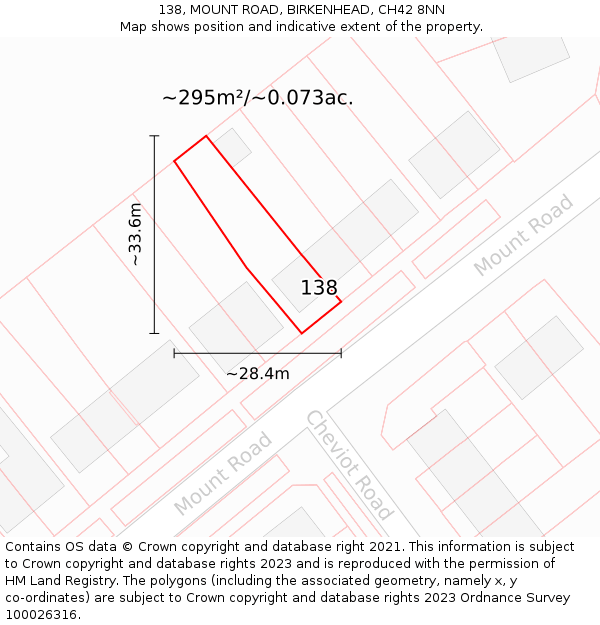 138, MOUNT ROAD, BIRKENHEAD, CH42 8NN: Plot and title map
