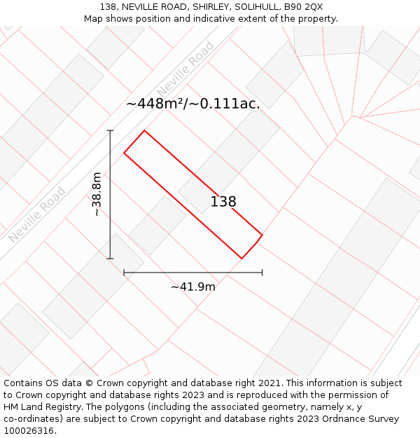 138, NEVILLE ROAD, SHIRLEY, SOLIHULL, B90 2QX: Plot and title map
