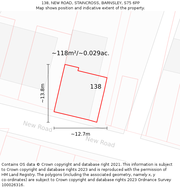 138, NEW ROAD, STAINCROSS, BARNSLEY, S75 6PP: Plot and title map