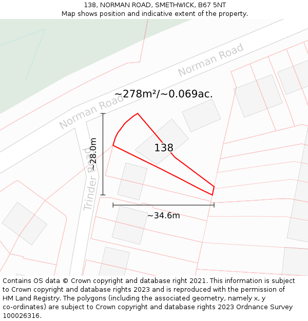 138, NORMAN ROAD, SMETHWICK, B67 5NT: Plot and title map