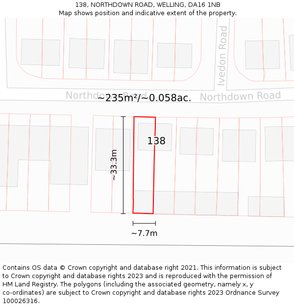 138, NORTHDOWN ROAD, WELLING, DA16 1NB: Plot and title map