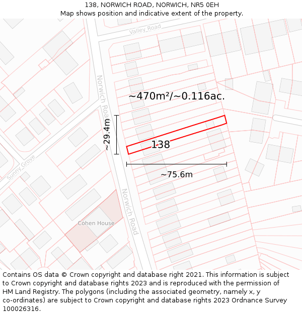 138, NORWICH ROAD, NORWICH, NR5 0EH: Plot and title map