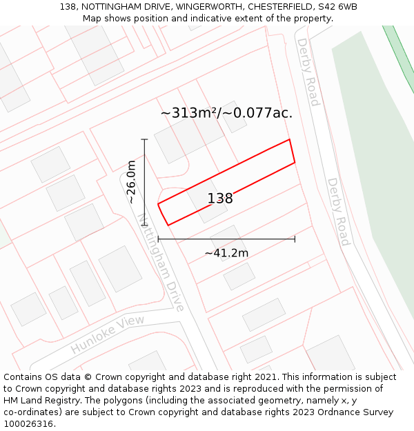 138, NOTTINGHAM DRIVE, WINGERWORTH, CHESTERFIELD, S42 6WB: Plot and title map