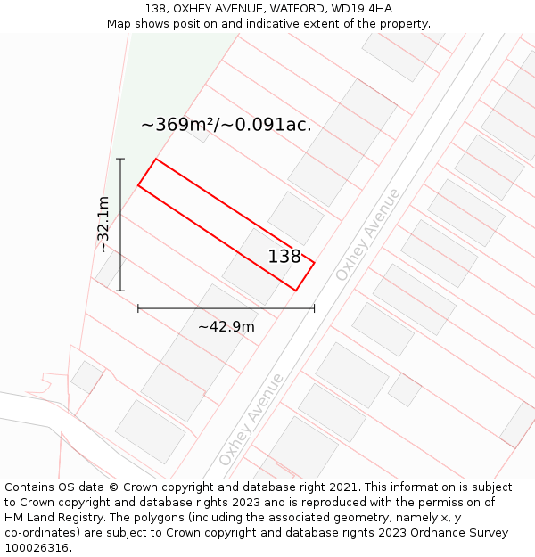 138, OXHEY AVENUE, WATFORD, WD19 4HA: Plot and title map