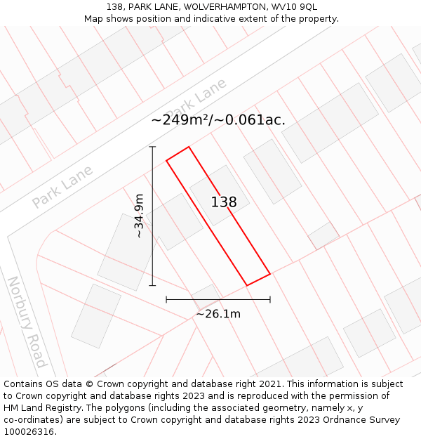 138, PARK LANE, WOLVERHAMPTON, WV10 9QL: Plot and title map