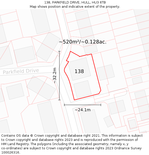 138, PARKFIELD DRIVE, HULL, HU3 6TB: Plot and title map