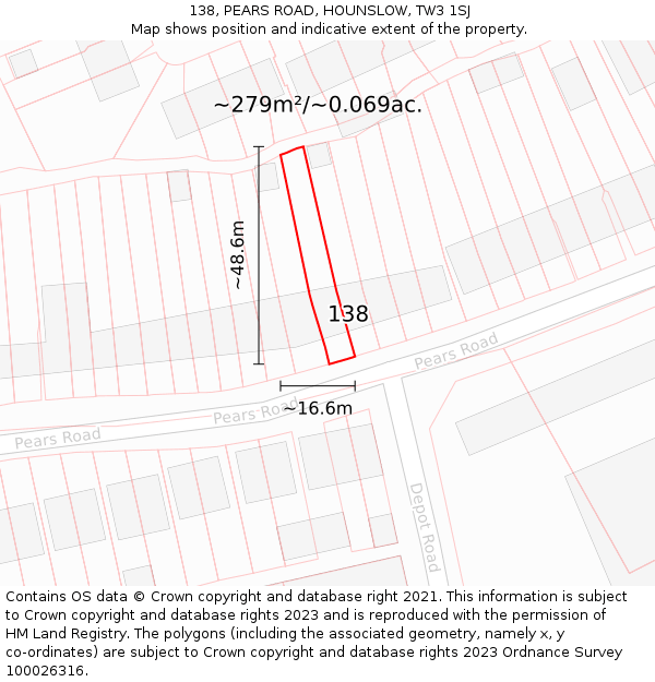 138, PEARS ROAD, HOUNSLOW, TW3 1SJ: Plot and title map