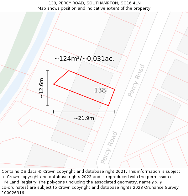 138, PERCY ROAD, SOUTHAMPTON, SO16 4LN: Plot and title map