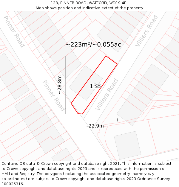 138, PINNER ROAD, WATFORD, WD19 4EH: Plot and title map