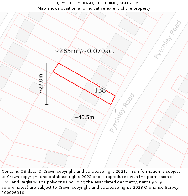138, PYTCHLEY ROAD, KETTERING, NN15 6JA: Plot and title map