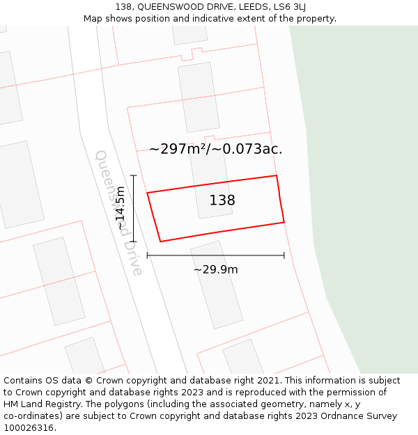 138, QUEENSWOOD DRIVE, LEEDS, LS6 3LJ: Plot and title map