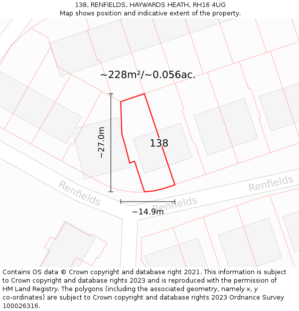 138, RENFIELDS, HAYWARDS HEATH, RH16 4UG: Plot and title map
