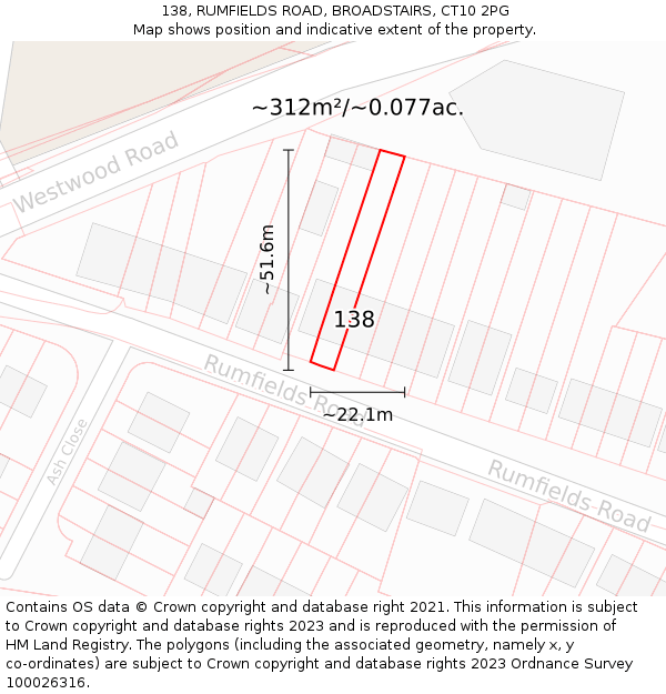 138, RUMFIELDS ROAD, BROADSTAIRS, CT10 2PG: Plot and title map