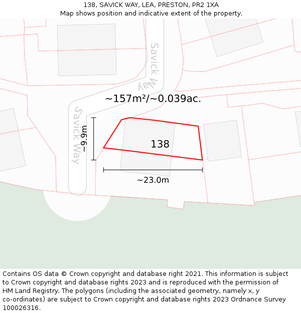 138, SAVICK WAY, LEA, PRESTON, PR2 1XA: Plot and title map
