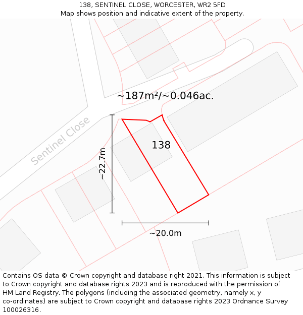 138, SENTINEL CLOSE, WORCESTER, WR2 5FD: Plot and title map