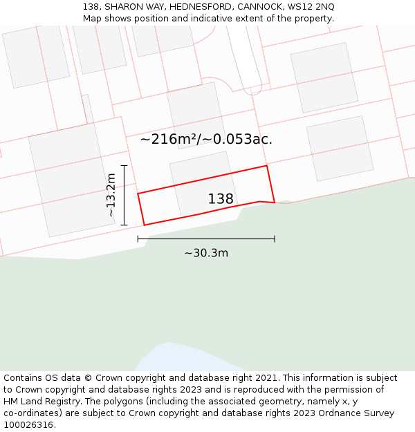 138, SHARON WAY, HEDNESFORD, CANNOCK, WS12 2NQ: Plot and title map