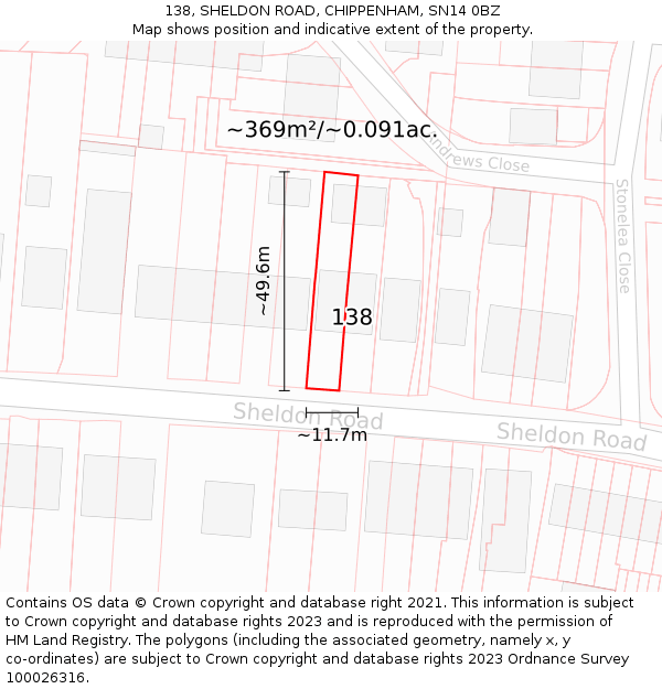 138, SHELDON ROAD, CHIPPENHAM, SN14 0BZ: Plot and title map