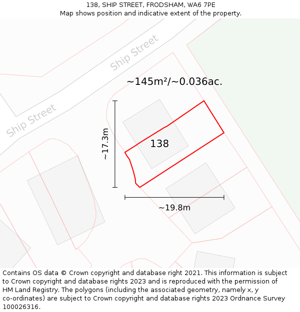 138, SHIP STREET, FRODSHAM, WA6 7PE: Plot and title map