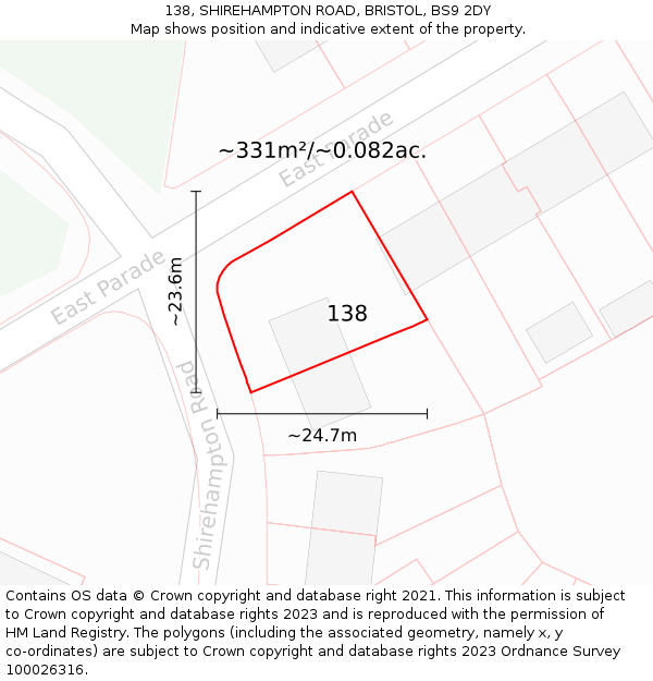 138, SHIREHAMPTON ROAD, BRISTOL, BS9 2DY: Plot and title map