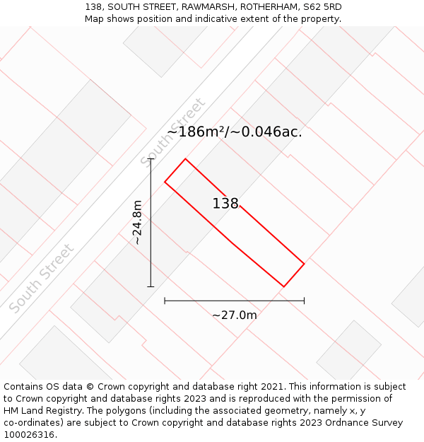 138, SOUTH STREET, RAWMARSH, ROTHERHAM, S62 5RD: Plot and title map