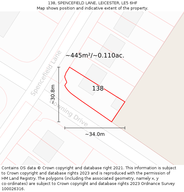 138, SPENCEFIELD LANE, LEICESTER, LE5 6HF: Plot and title map