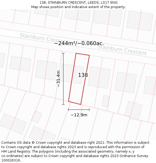 138, STAINBURN CRESCENT, LEEDS, LS17 6NG: Plot and title map