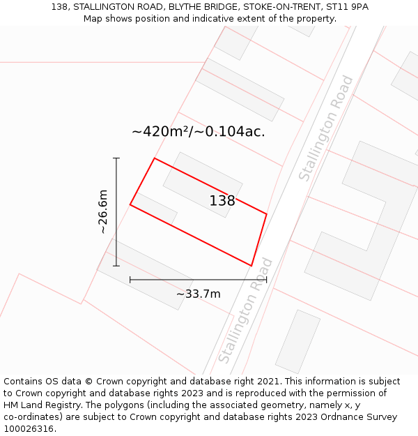 138, STALLINGTON ROAD, BLYTHE BRIDGE, STOKE-ON-TRENT, ST11 9PA: Plot and title map