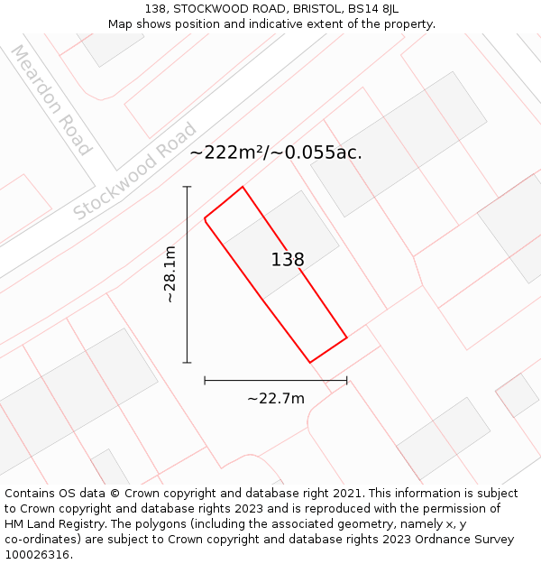 138, STOCKWOOD ROAD, BRISTOL, BS14 8JL: Plot and title map