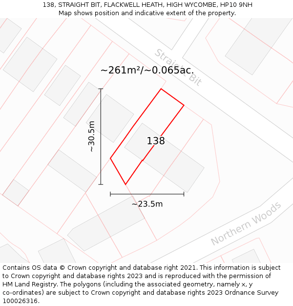 138, STRAIGHT BIT, FLACKWELL HEATH, HIGH WYCOMBE, HP10 9NH: Plot and title map