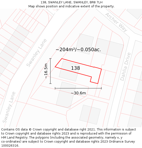 138, SWANLEY LANE, SWANLEY, BR8 7LH: Plot and title map