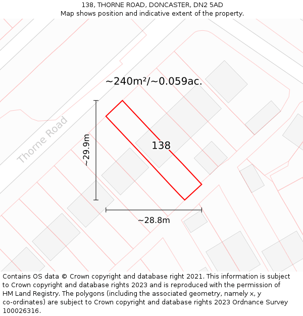 138, THORNE ROAD, DONCASTER, DN2 5AD: Plot and title map