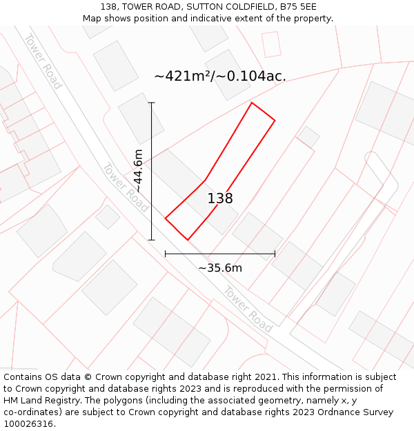 138, TOWER ROAD, SUTTON COLDFIELD, B75 5EE: Plot and title map