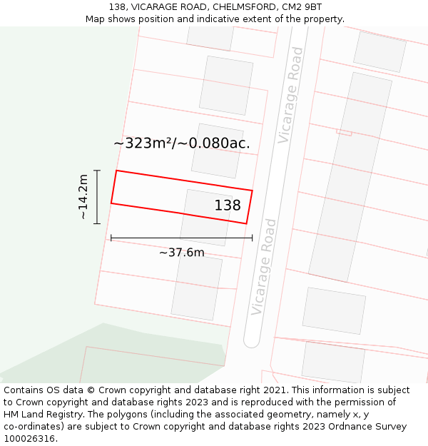 138, VICARAGE ROAD, CHELMSFORD, CM2 9BT: Plot and title map