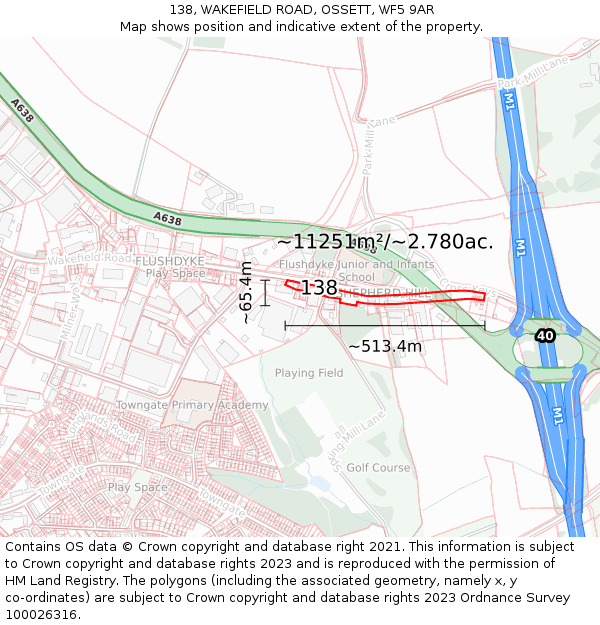138, WAKEFIELD ROAD, OSSETT, WF5 9AR: Plot and title map