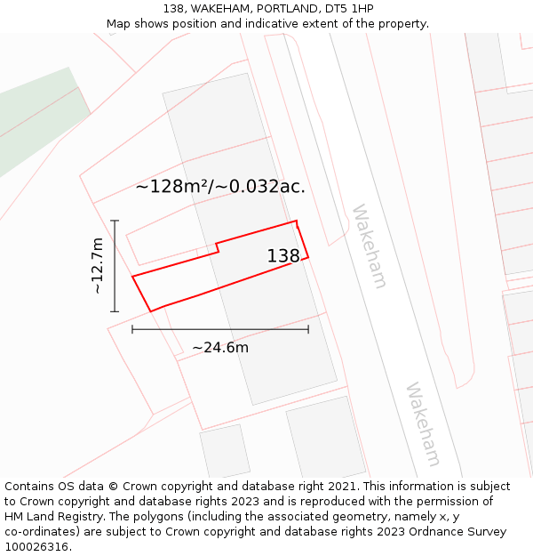 138, WAKEHAM, PORTLAND, DT5 1HP: Plot and title map