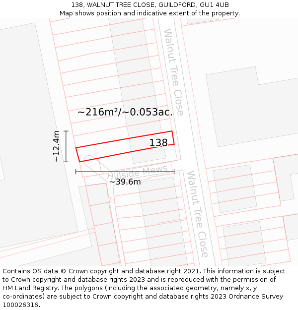 138, WALNUT TREE CLOSE, GUILDFORD, GU1 4UB: Plot and title map
