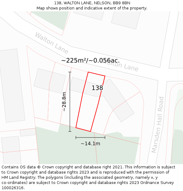 138, WALTON LANE, NELSON, BB9 8BN: Plot and title map