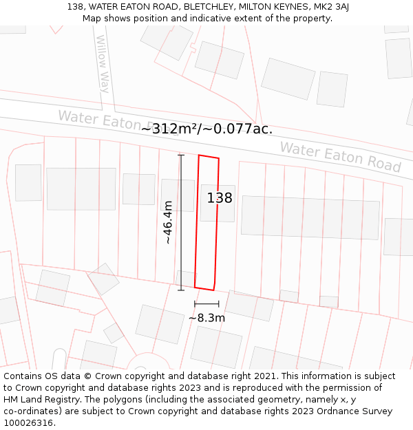 138, WATER EATON ROAD, BLETCHLEY, MILTON KEYNES, MK2 3AJ: Plot and title map