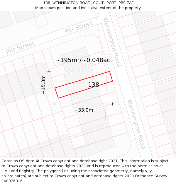 138, WENNINGTON ROAD, SOUTHPORT, PR9 7AF: Plot and title map