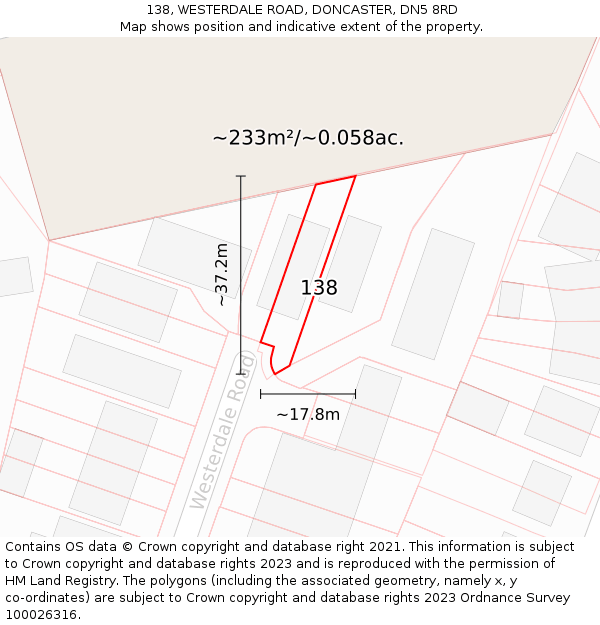 138, WESTERDALE ROAD, DONCASTER, DN5 8RD: Plot and title map