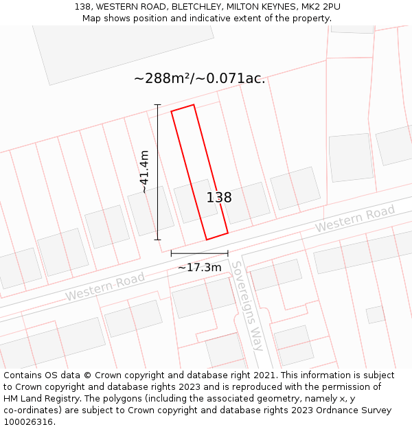 138, WESTERN ROAD, BLETCHLEY, MILTON KEYNES, MK2 2PU: Plot and title map