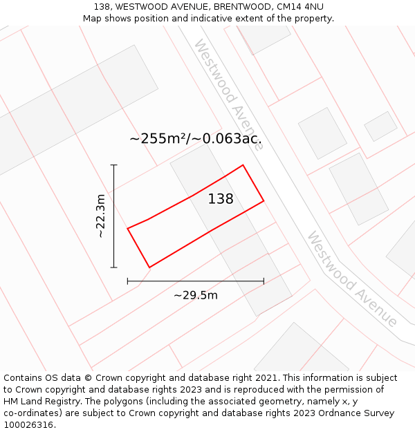 138, WESTWOOD AVENUE, BRENTWOOD, CM14 4NU: Plot and title map