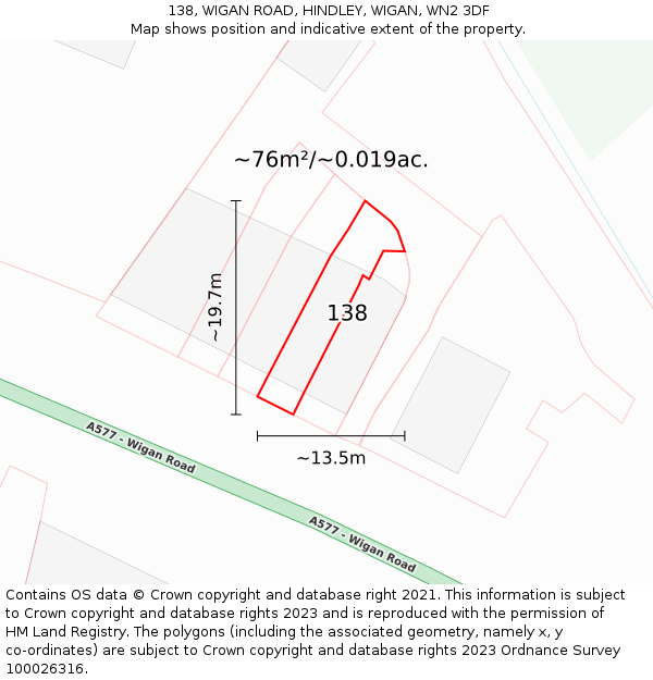 138, WIGAN ROAD, HINDLEY, WIGAN, WN2 3DF: Plot and title map